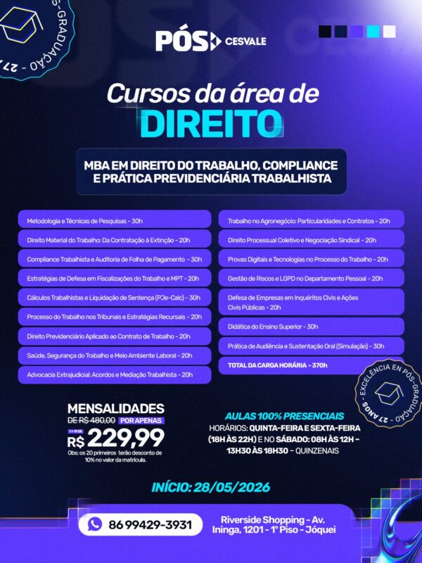 MBA em Direito do Trabalho, Compliance e Prática Previdenciária Trabalhista